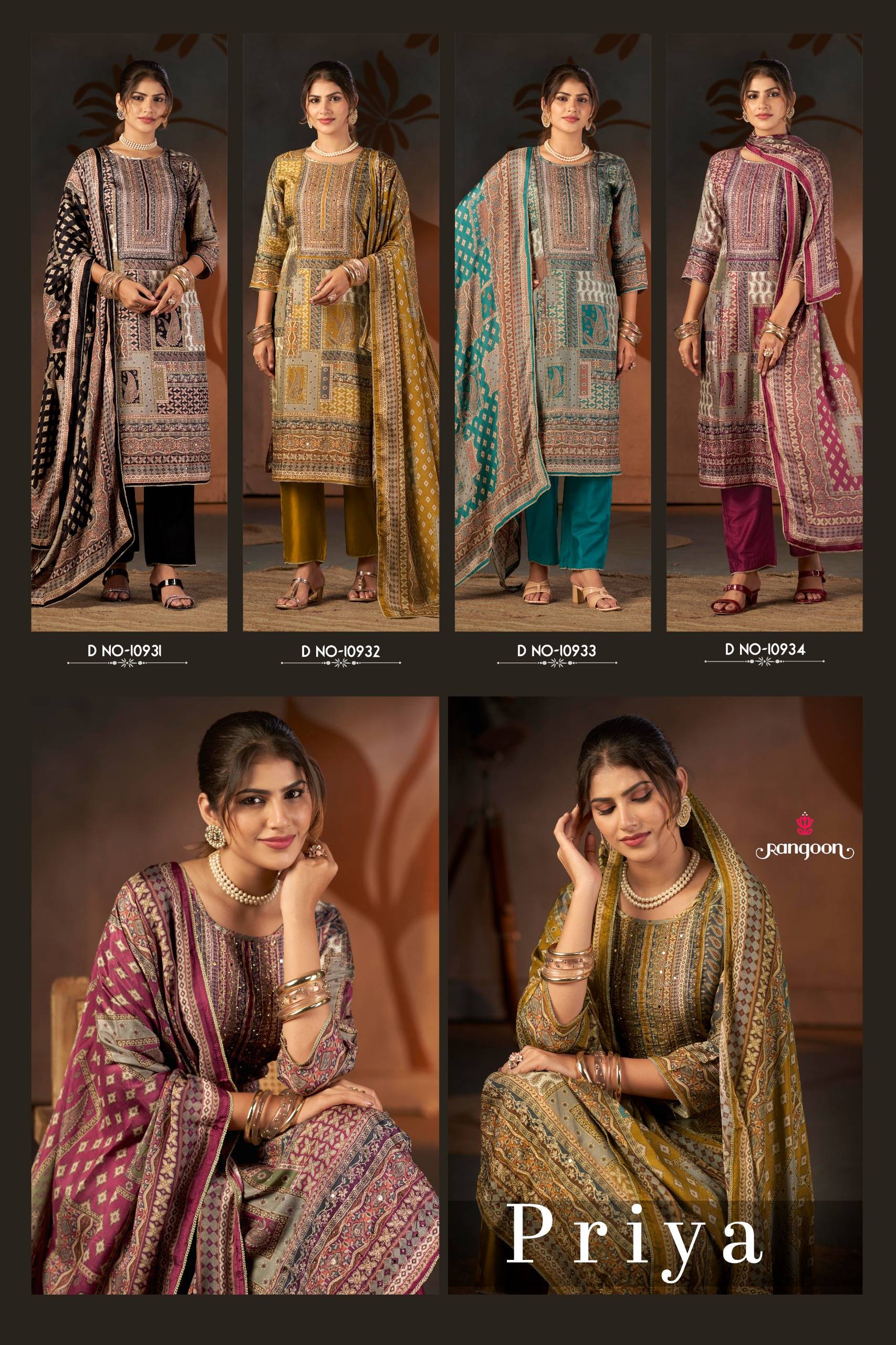 PRIYA by Rangoon 10931 to 10934 Series Indian Traditional casual wear Pure Muslin dresses At Wholesale Price